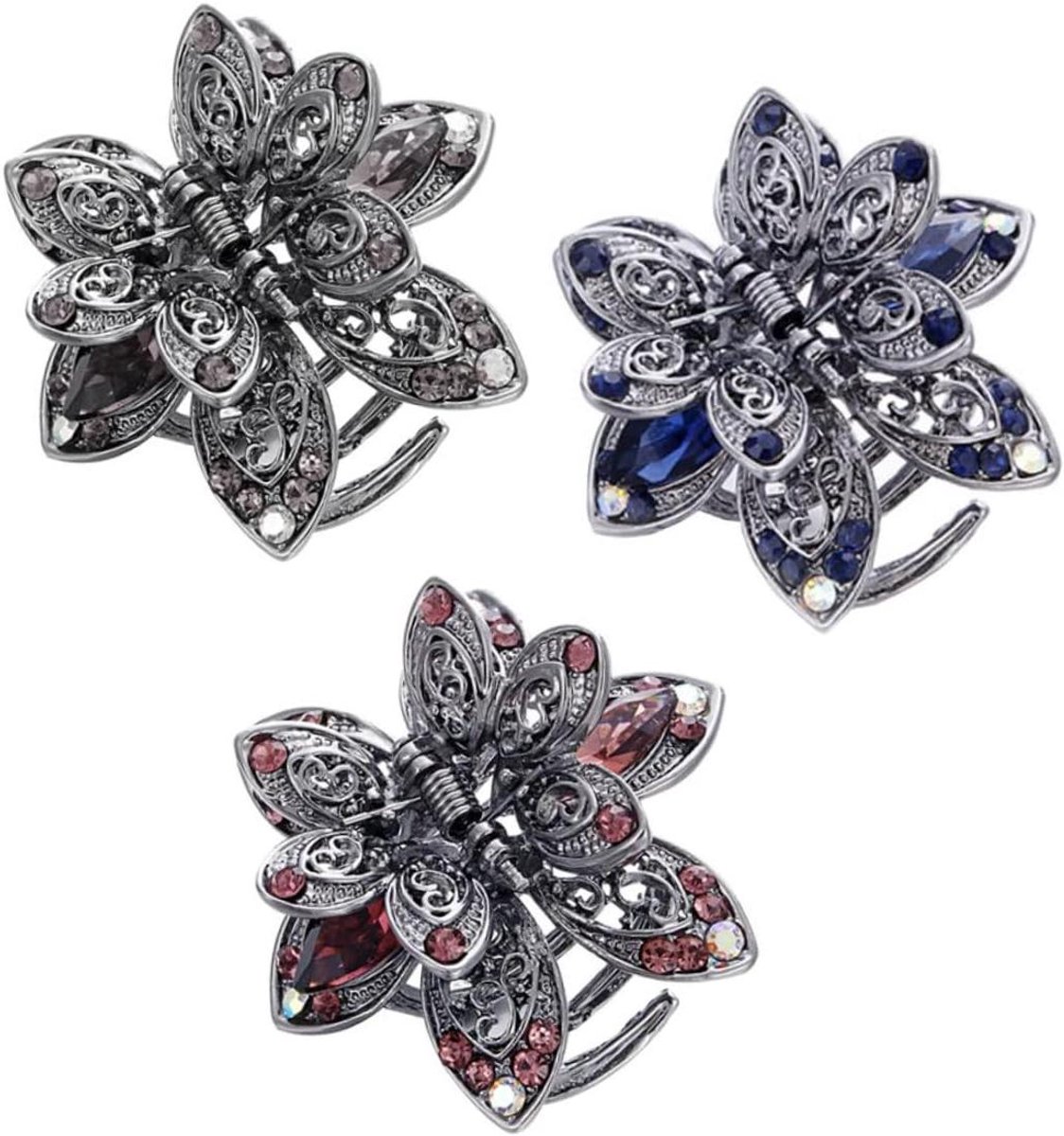 Haarklem Set - Mini Clips - Haar Stijlen - Met Strass Steentjes - 4x4x2.5 cm - Zilverkleurig