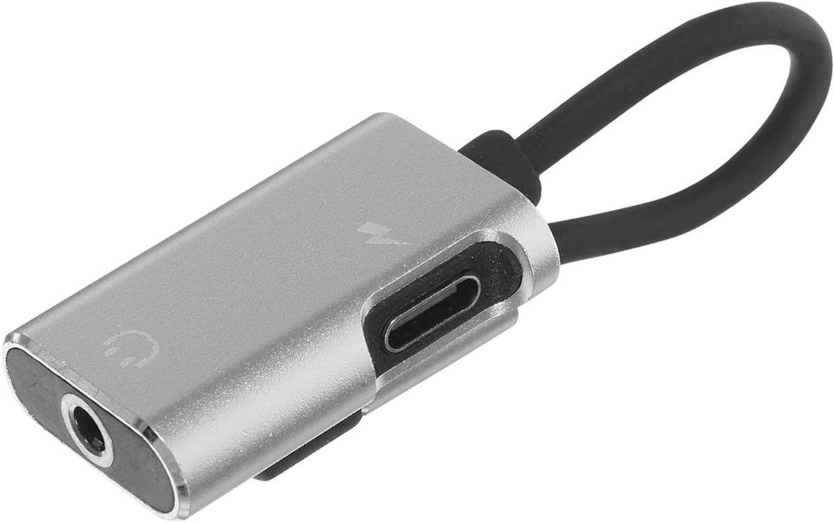 USB C Audio Adapter - Type C Naar Aux - Muziek Luisteren - Met Oplaadpoort - 6.9 cm - Zilver