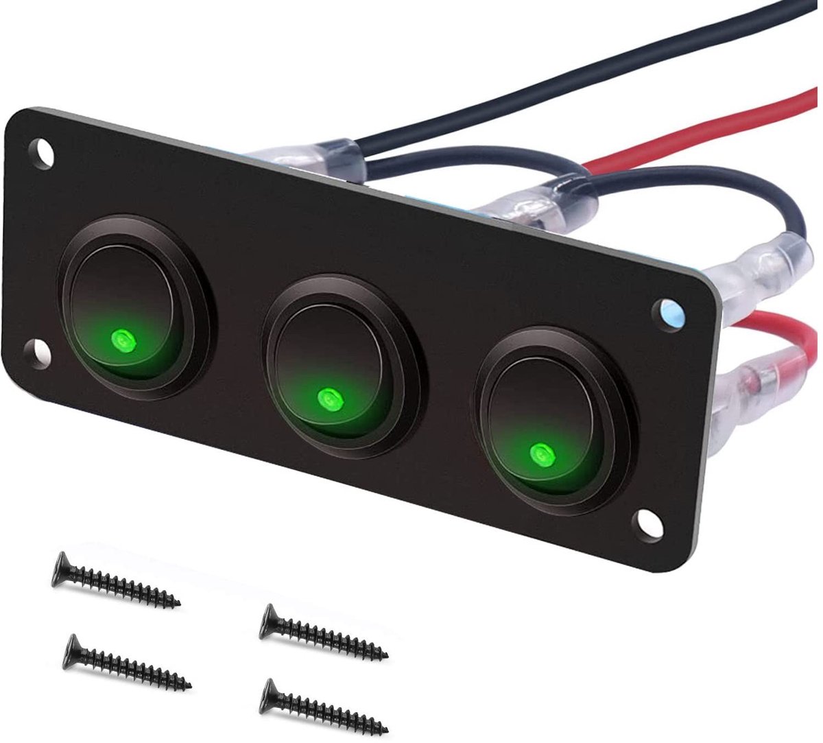 Dailygoods - Dailygoody - Rocker Switch Paneel met 3 Groene LED Strips - 12-24V SPST Schakelaar voor Auto, Caravan, Boot