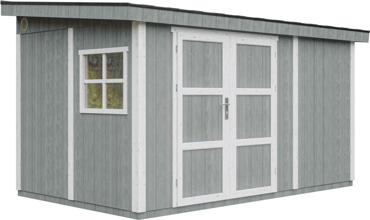 Timbela M939-CAVERN STEEL - LP SmartSide Tuinhuis op houtbasis - 8,68 m² - 248x412xH231 cm - met vloer en verf