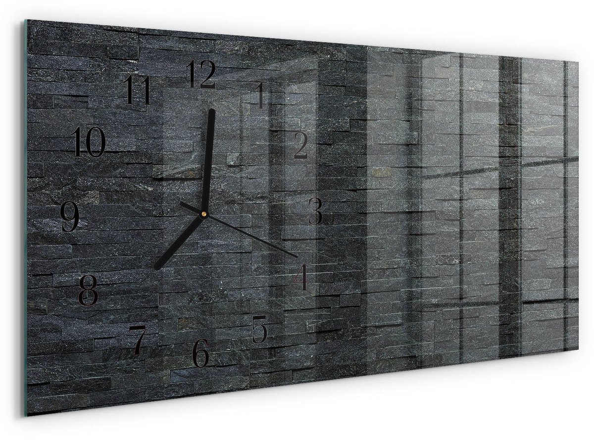 TULUP Wandklok - Leisteen Moderne Wandklok Glas - 60x30 cm - Zwart Wandklok Glas Decoratie - Zwarte Handen - Rechthoekige Wandklok - Wandklok Glas Decoratie - Gekleurde Glazen Klok Zwart - Leisteen