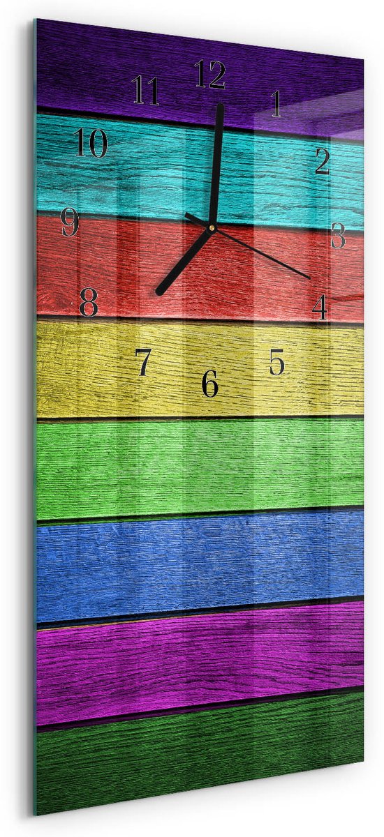 TULUP Wandklok - Bord Decoratieve Glazen Klok - 30x60 cm - Veelkleurig Glazen Wandklok Design - Zwarte Handen - Rechthoekige Wandklok - Glazen Klok Met Print - Wandklok Glas Met Motief Veelkleurig - Bord