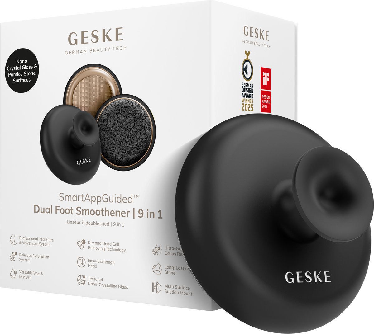 GESKE Dual Foot Smoothener | 9 in 1 | Dubbelzijdige Voetvijl | Puimsteen & Nano-Cristallijnglas | Voor Zachte, Gladde Voeten | Geavanceerde Eeltverwijdering & Exfoliatie