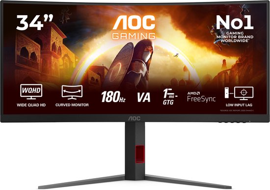 AOC G4 CU34G4 - WQHD Curved Ultrawide Gaming Monitor - 180hz - 34 inch
