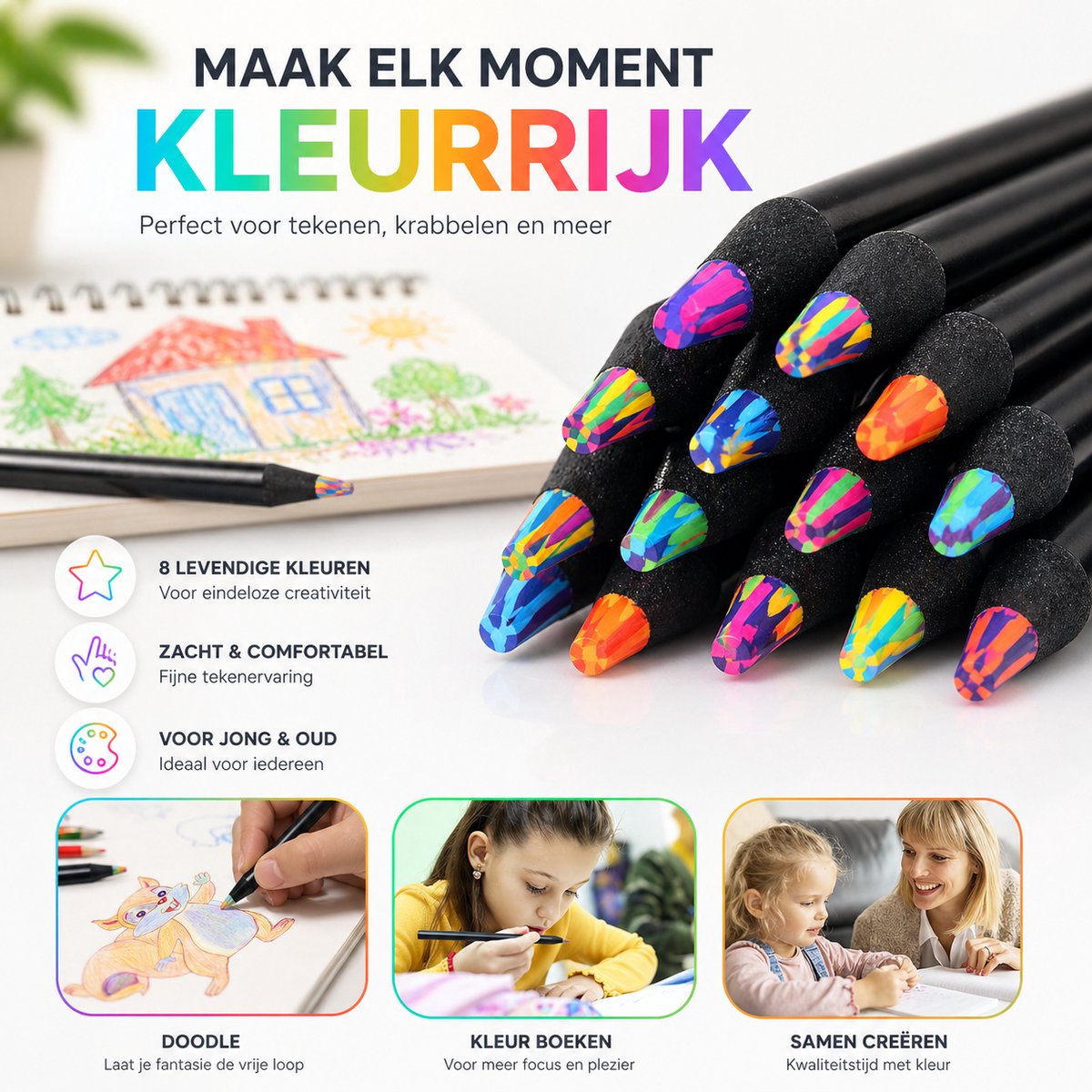 BOTC Kleurpotloden - Set van 12 Stuks - Kunstbenodigdheden - Voorgeslepen - Tekenset voor Volwassenen en Kinderen — afbeelding 5