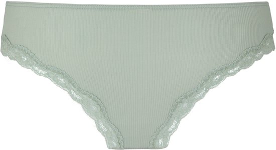 Mintgroene rib-slip met kanten randje.