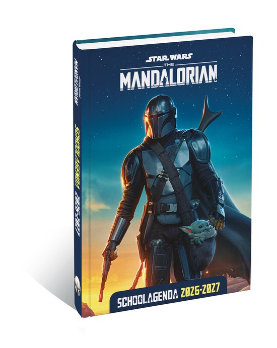Schoolagenda 2026-2027 met The Mandalorian en Grogu op de cover, met de tekst "SCHOOLAGENDA 2026-2027".