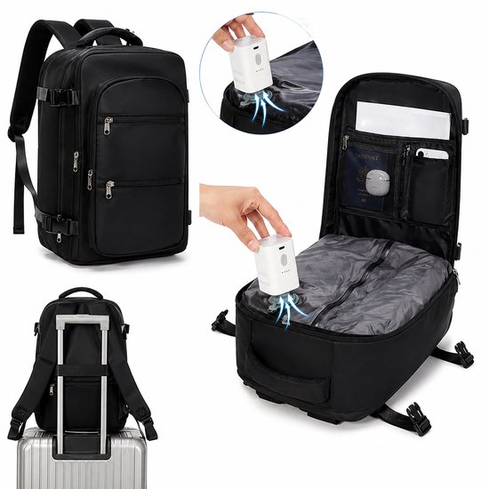 Sac à dos sous vide - Sous-siège 40x30x20 cm - Sac à dos de voyage avec compartiment pour ordinateur portable 14 pouces - Sac de voyage étanche extensible - Pompe à vide incluse