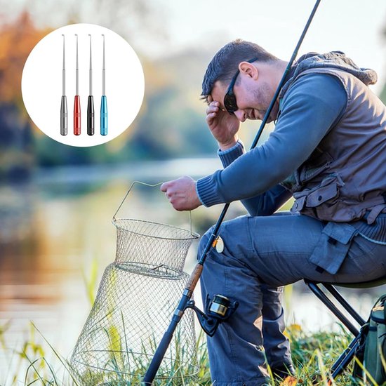 4 stuks roestvrijstalen vishaakverwijderaars, compact en efficiënt gereedschap voor zoet- en zoutwatervissen, ideaal voor kleine en grote haken met handige opbergbuisjes van Merkloos — afbeelding 3