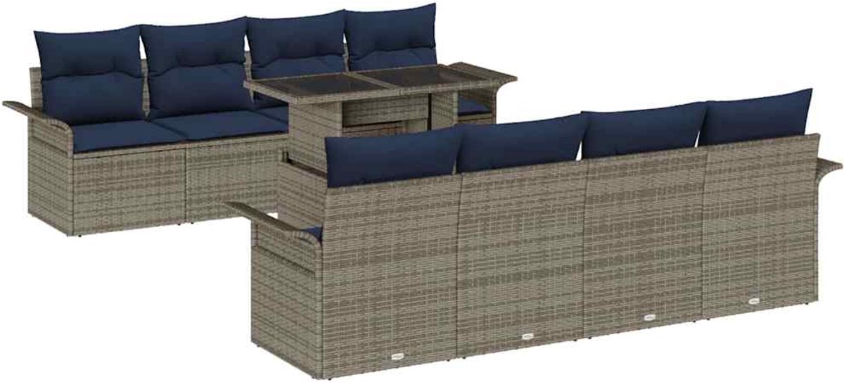 vidaXL - Tuinbank - Set - met - kussen - met - opslag - 9 - pcs - Grijs - Poly - Riet