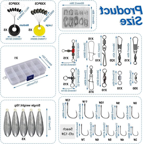 Complete Set van 240 Stukjes Visaccessoires met Vissen Haken, Lood en Klemmen voor Effectief Vissen in de Natuur — afbeelding 5