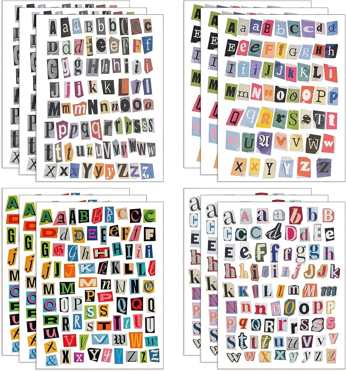 OLOEY 852 letters stickers - geschikt voor tijdschriften - boek decoratie - vintage boek letters kleine stickers - geschikt voor boek materiaal - agenda boek - notebook en andere decoratie opslag