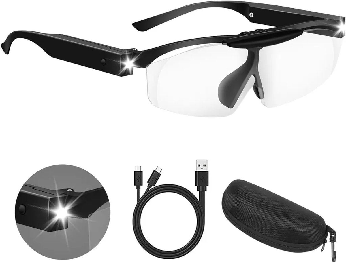 Vergrootglas met 160% vergroting en verlichting, hoge vergroting, handsfree leesvergrootglas, oplaadbaar via USB, geschikt voor senioren en hobbyisten.