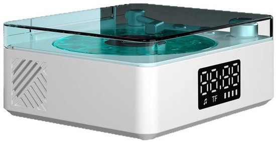 Deze blauw-witte Bluetooth-platenspeler heeft een lichteffect met waterrimpels, een 1500mAh-batterij, 7 natuurlijke witte ruisstanden en 3 lichtkleuren, waardoor hij ideaal is voor feestjes en sfeermuziek.