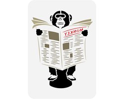 Chimpanzee Sjabloon voor Lezen 29.7 x 21 cm, Herbruikbaar Stencil voor Muurdecoratie, Dieren Thema, Schilderen en Versieren van Meubels en Vloeren