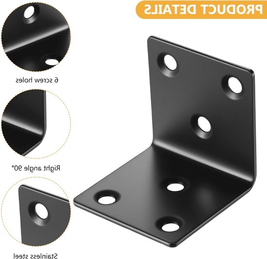10 x Zware Hoekverbinder 90 Graden, Metalen Hoekverbinder voor Hout, Stevige Gussetplaat en Montagehoek, Ideaal voor Meubelconstructie en Klussen (40 x 40 x 40 mm) — afbeelding 3