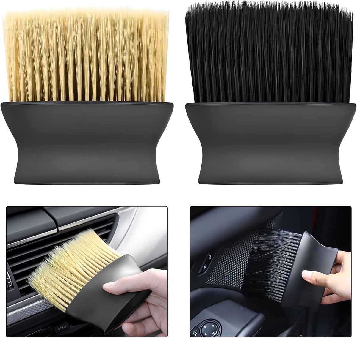 2-Pack Reinigingsborstels voor Autoventilatie — Premium Borstels voor Interieurdetailing en Afstoffen; Detailingtools met Zachte Borstelharen voor Dashboards en Airco-roosters