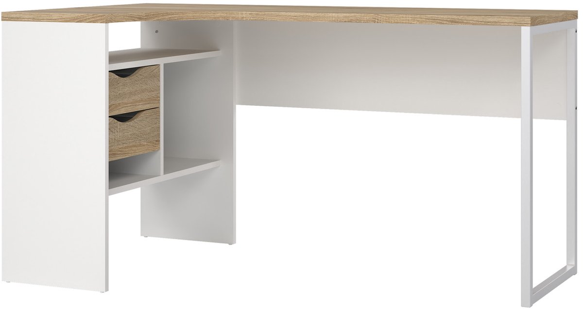 Giga Living Hoekbureau Function Plus - Wit/Naturel - 145x80x75cm