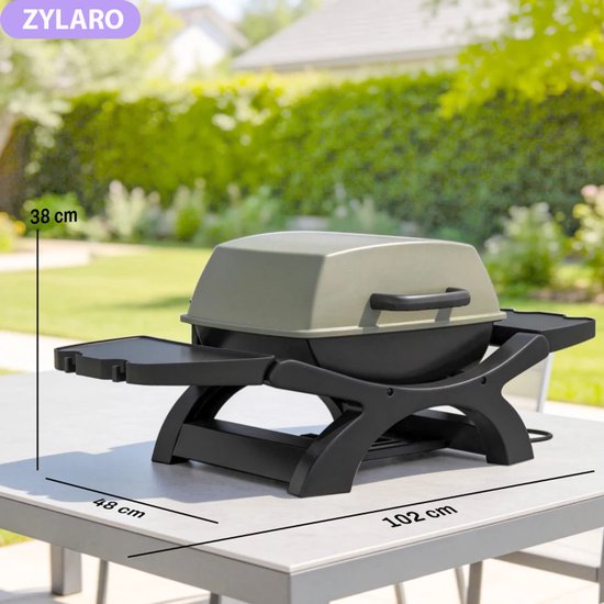 Elektrische Tafelgrill - Barbecue - Draagbare Barbecue en grill - 2,3 kW - Grillwagen - Tafelgrill - met Antiaanbaklaag, Bijzettafels, Vetopvangbak & Deksel - 102 x 48 x 38 cm - Zwart van Merkloos — afbeelding 2