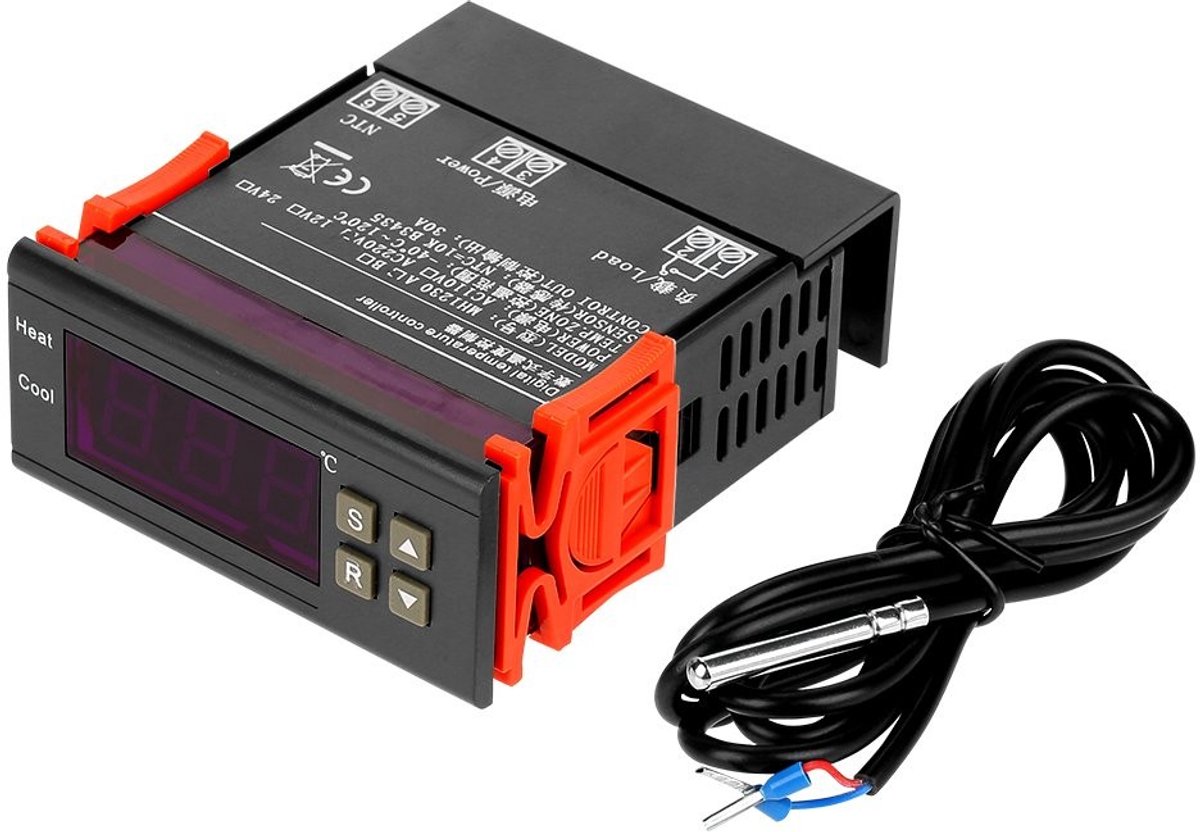 NTH products- Temperatuurcontroller met Groot LED-Display - Temperatuurmeter - Temperatuurregeling - Thermostaat voor Koelkast - Temperatuurcorrectie - Bereik -40 tot 120 graden