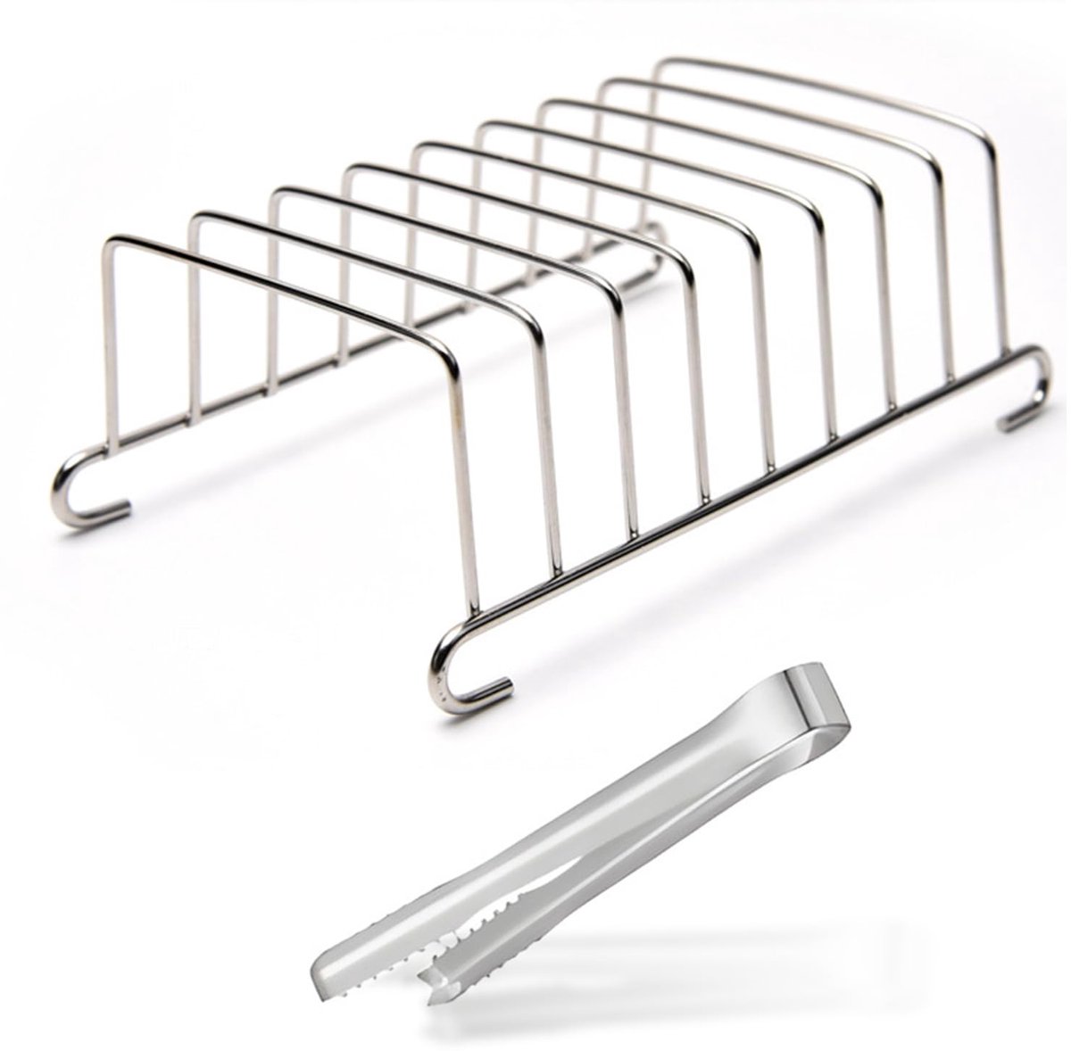 NTH products- Broodrooster Roestvrij Staal - Broodrooster met Tostiklemmen - Broodrooster voor Luchtfriteuse - Broodrooster Zilverkleurig - Broodrooster 15,5 x 9 cm - Magnetische Broodtang 15,2 x 1,3 cm - Toaster