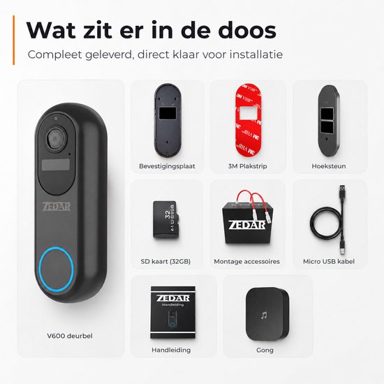 Video Deurbel - Inclusief Binnenbel & SD-kaart(32GB) Vast stroom of Batterijen - 2K Ultra HD - WiFi - T-ring geluid - Zonder abonnement - Video deurbel met Camera