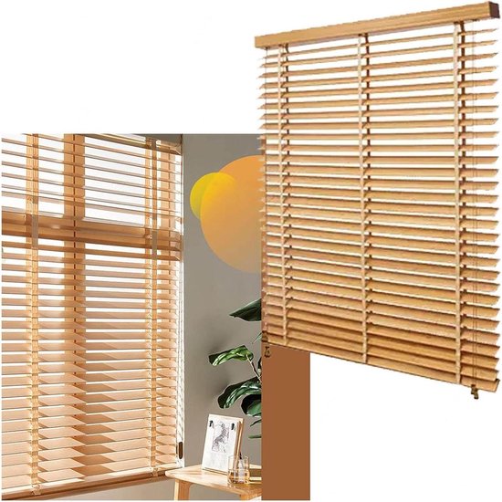 Houten Jaloezieën - Raambekleding Lamellen - Inkijk Beschermen - Poriënvrij Oppervlak - 50x150cm - Houtkleur