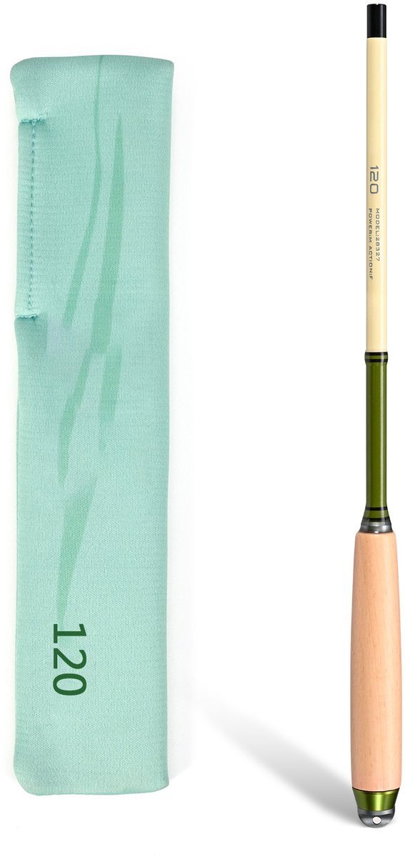Vishengel - Telescopische vishengel set - Hengelset - Draagbare mini vishengel - Koolstof korte sectie hengel - Massief houten handgreep - Groene tweekleurige afwerking - 1,2 m