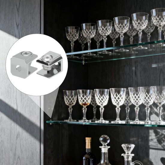20 Stuks Glazen Planksteunen, Verstelbare RVS Glasklemmen, Sterke Zink Legering Clips voor 3-8mm Dikke Glazen Planken, Ideaal voor Wandplanken en Meubelsteunen — afbeelding 2
