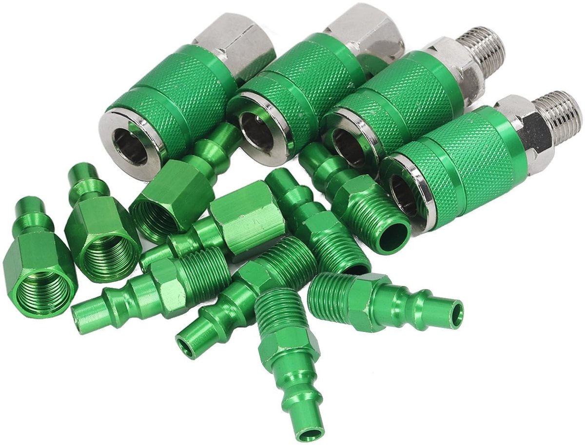 Dailygoods- Snelkoppelingsset Aluminium - Luchtkoppeling 1/4 Inch NPT - Universele Connectoren - Stekkerset - Hoge Druk tot 300 PSI - Veilige Verbinding met Vergrendelingskogels