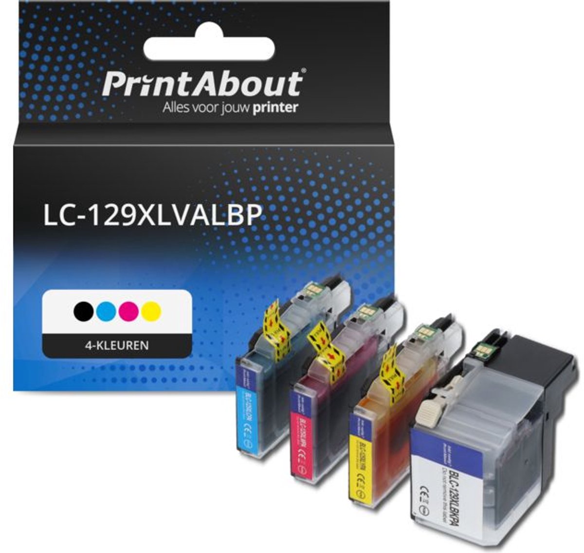 PrintAbout huismerk Inktcartridge LC-129XLVALBP 4-kleuren Multipack Hoge capaciteit geschikt voor Brother