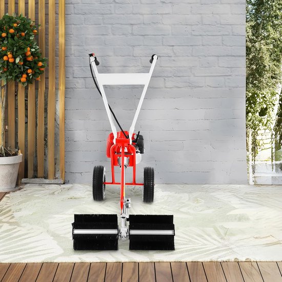 Benzine Veegmachine - Duwveger Tuinveger - Buiten Reinigen - Krachtige 43cc Motor - 60 cm Werkbreedte - Rood Zwart — afbeelding 3
