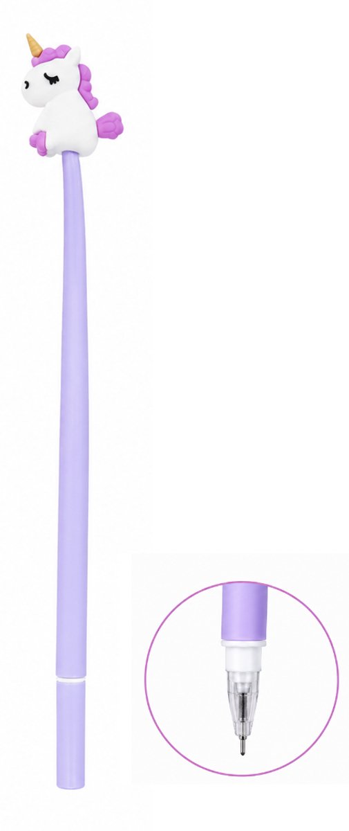 Paarse Unicorn Gelpen - 23 cm Extra Lange Pen - Eenhoorn Figuur Schrijfpen - Back to School - Magisch Cadeau voor Kinderen