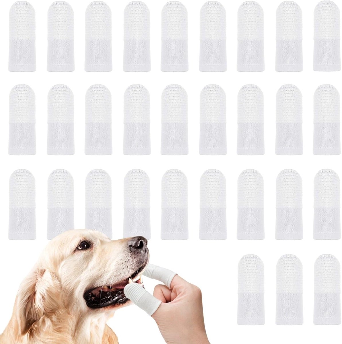 Killogood 30 stuks vingervormige hondentandenborstel- 360 graden tandenreiniging- tandverzorging- tandreiniging- anti-plaque huisdiertandenborstel- huisdiertandenborstel voor honden- wit- eenheidsmaat