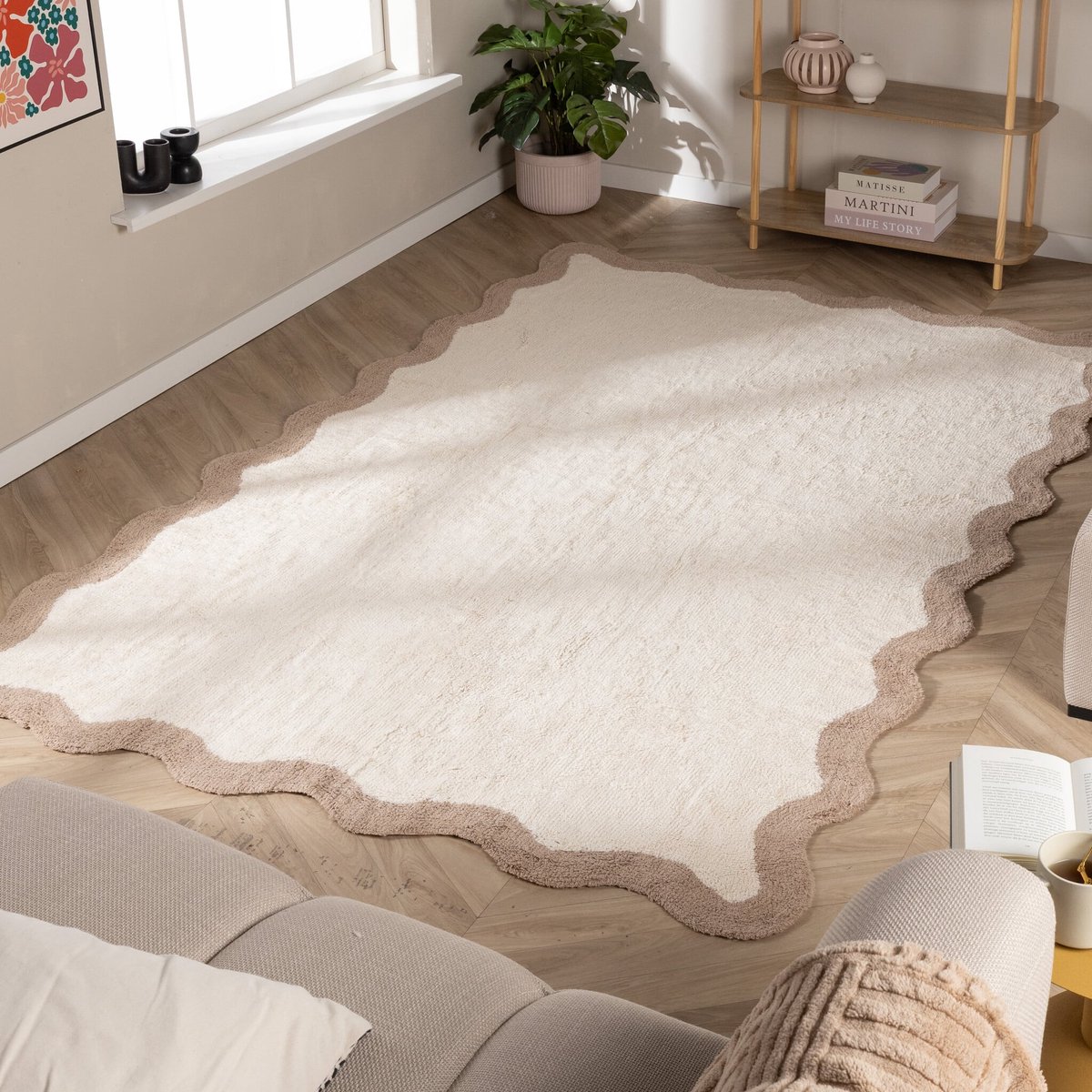 Fraai Wasbaar vloerkleed - Hazy Beige/Creme - 140x200cm
