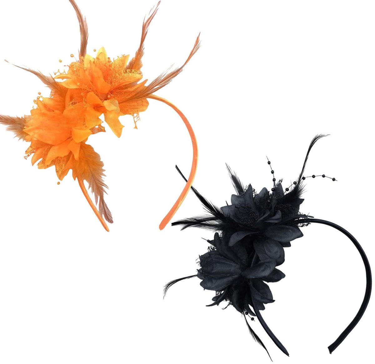 Dailygoods- Haarband met Kunstbloemenveren - Vintage Haarband - Fascinator Dames - Haaraccessoires - Cocktailparty - 2 Stuks