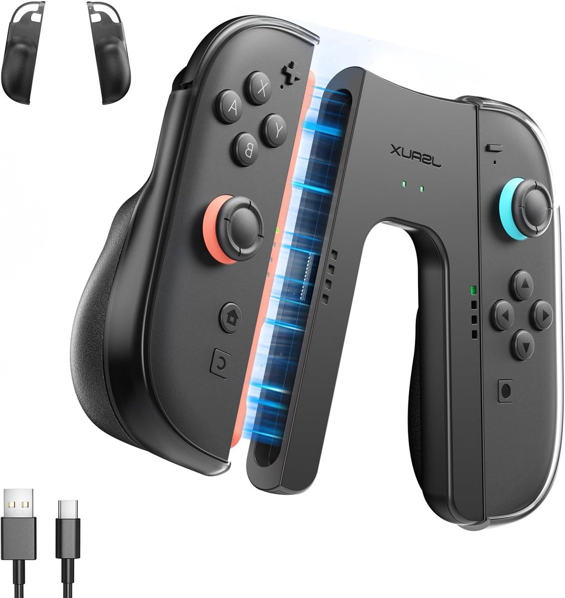 Ergonomische Oplaad Grip voor Nintendo Switch 2, Magnetische Controller voor JoyCons, Speel terwijl je oplaadt met LED Indicator en 1,5M Oplaadkabel - Zwart