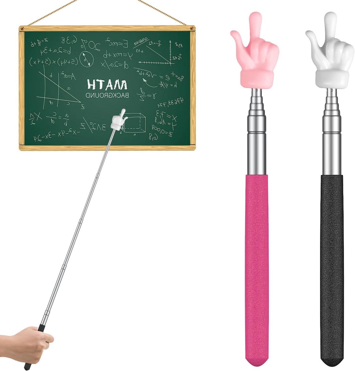 2 Stuks Telescopische Vingerwijzer voor Leraren - Uittrekbare Handgids voor Klaslokalen, Ideaal voor Basisschool, Tot 55 cm, Zwart en Roze