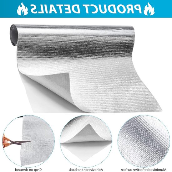 Hittebestendige beschermmat van aluminium, zelfklevend, 30 x 200 cm, voor hoge temperaturen tot 100 °C, ideaal voor warmte-isolatie en bescherming van oppervlakken — afbeelding 2