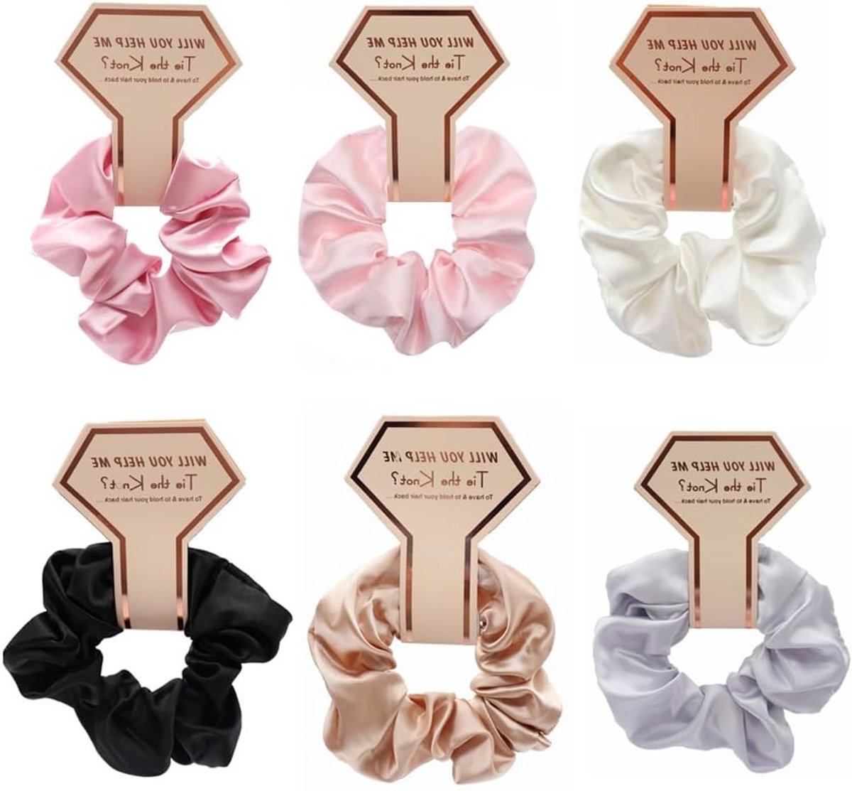 Set van 6 premium satijnen scrunchies haarelastiekjes voor bruidsmeisjes, zachte elastische haarbanden en paardenstaart houders voor bruiden en dames