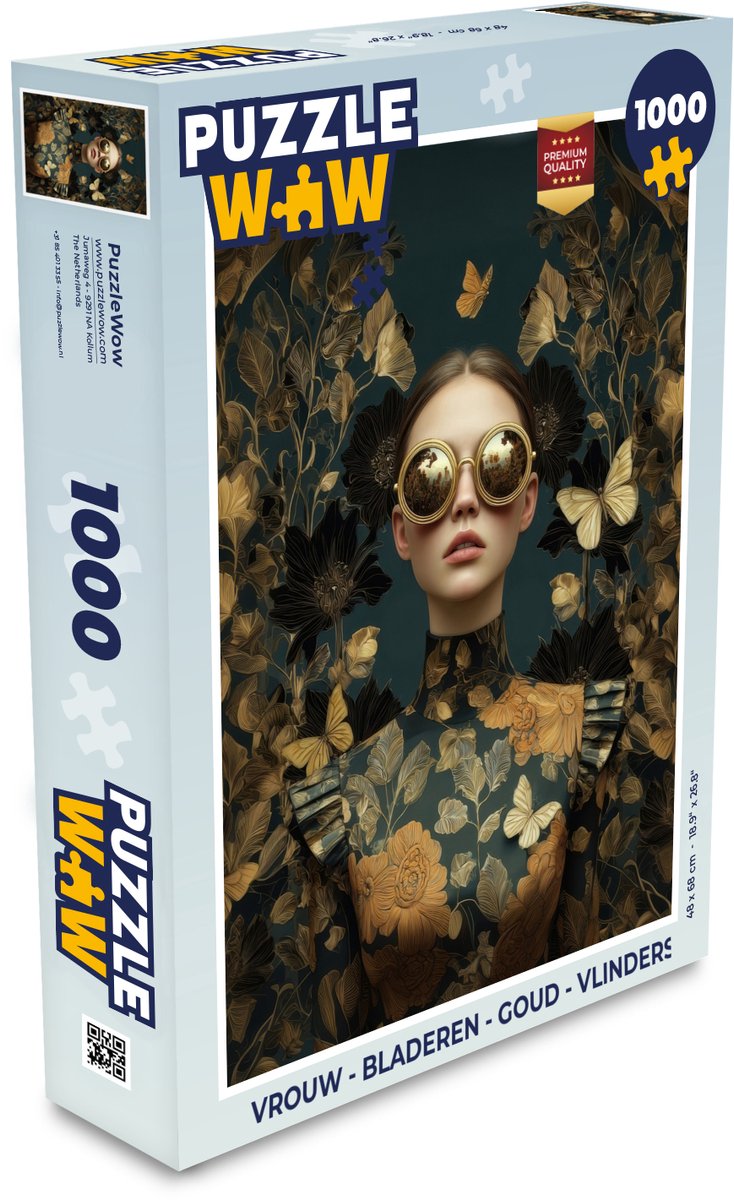 Puzzel Vrouw - Bladeren - Goud - Vlinders - Legpuzzel - Puzzel 1000 stukjes volwassenen