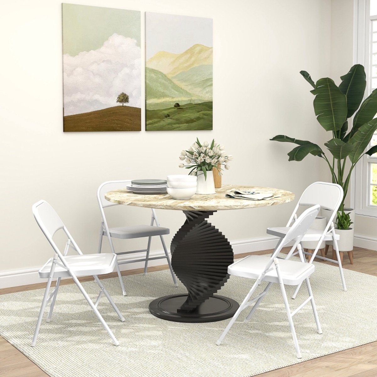 MODFU - Set Van 4 Klapstoelen - Opvouwbaar En Draagbaar - Elegant Ontwerp - Voor Eetkamer Of Kantoor - Kunstleer - Wit