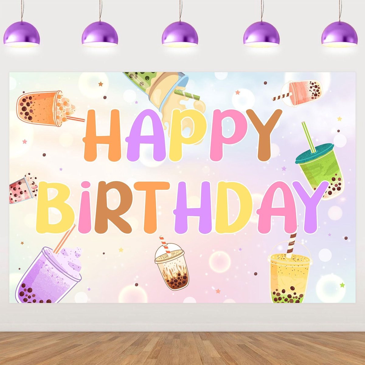 JHUBERS- Bubble Tea Decoraties - Gelukkige Verjaardag Achtergrond - Foto Achtergrond - Lichte Materiaal - 1,5 m - Perfect voor Feestjes - Feestdecoraties