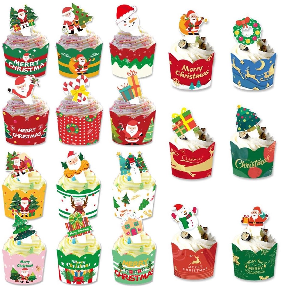 Dailygoods- Muffinvormpjes Kerstthema - 18 Stuks - Papieren Taartvormpjes - Bakvormen - Herbruikbare Gecoate Muffinvorm - Voedselveilig Papier