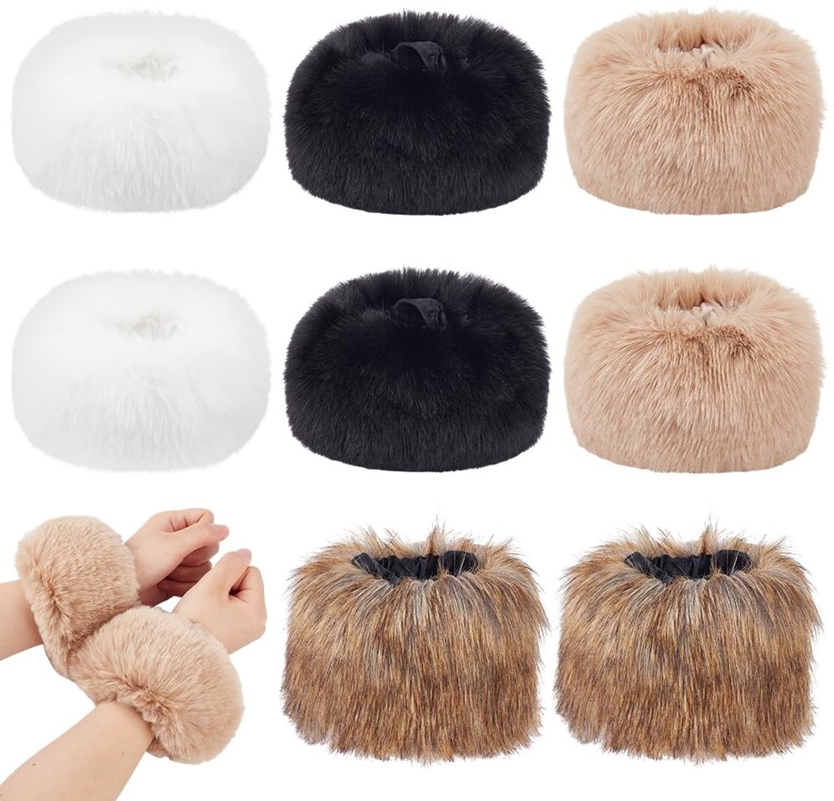 Dailygoods- Manchetten Imitatiekonijnenbont - 4 Paar Polswarmers - Armwarmers Dames - Multifunctionele Polsaccessoires - Cosplay Kostuums - 12 cm Diameter