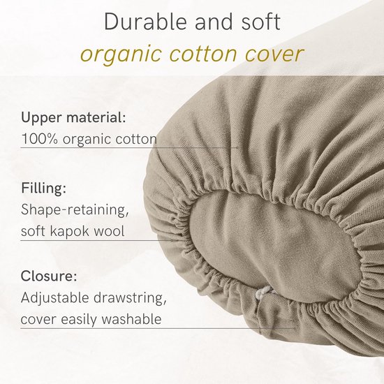Yoga Bolster - Yin Rol - Ontspannende Houdingen - Wasbare Katoenen Hoes - 72 x 30 x 20 cm - Korenbloemblauw — afbeelding 3