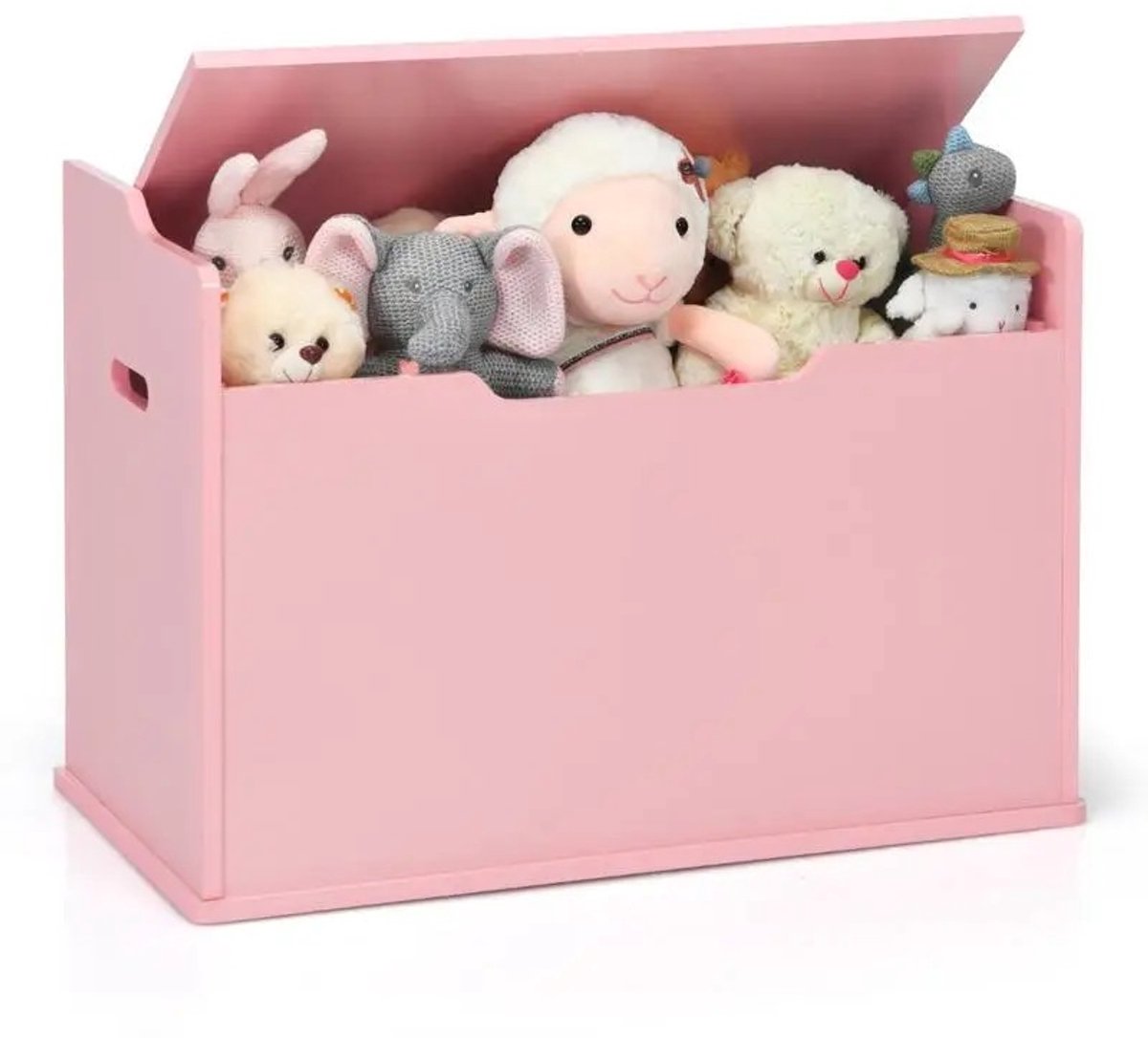 Dailygoods Speelgoedkist met deksel 2-in-1 speelgoedkist met kussen speelgoedkast van hout met draaggrepen roze