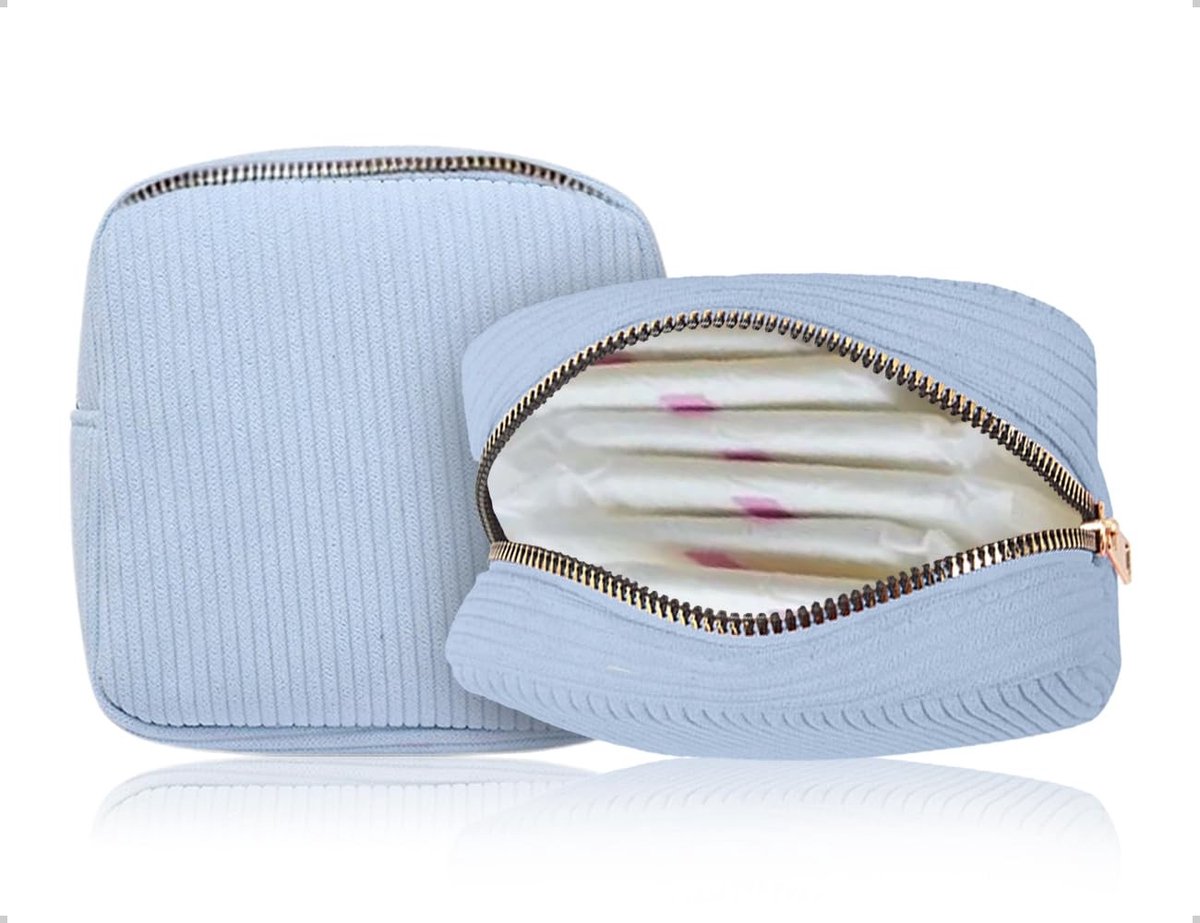 Dailygoods- Tampon Opbergtas met Ritssluiting - Opbergzak - Hygiëneproducten - Corduroy - Zacht - 12 x 12 cm