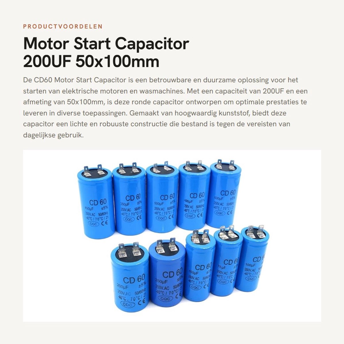 Dailygoods - Motor Start Capacitor - 200UF - 50x100mm - Circulaire Capacitor - Geschikt voor motoren en wasmachines - Hoogwaardige kwaliteit