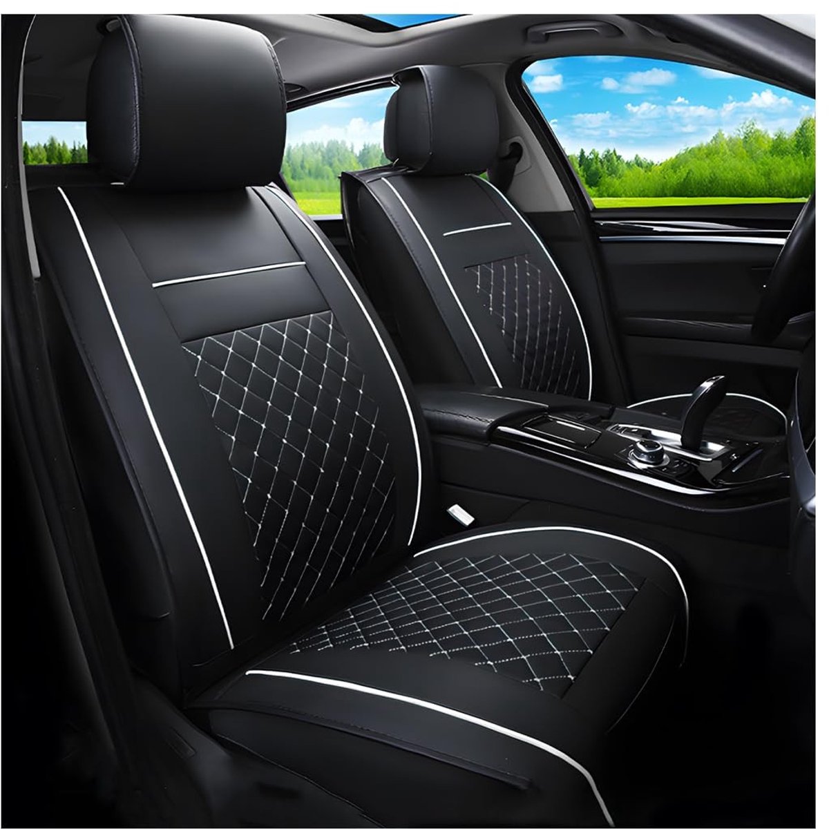 Dailygoods- Autostoelhoezen Luxe - Waterdicht - Universeel - PU-lederen Bekleding - Antislip Onderkant - Afneembare Hoofdsteunhoezen - Autostoelbekleding